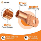 SELTERM 2pcs 1/0 AWG 1/4" Stud Copper Wire Lugs, Battery Lugs, Ring Terminals, Battery Cable Ends, 0 Gauge Ring Terminal Connectors, UL Heavy Duty Bare Copper Eyelets Battery Terminal Connectors