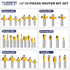Router Bit Set of 35 Pieces Router bits 1/2 Inch Shank 35pcs Expert Router Bit Kit C3 Alloy Blade Router bits for Precision Carving and Versatile Applications