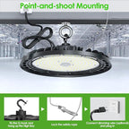 LED High Bay Light 150W, 10' UFO Commercial Lighting Fixture w/Isolated Power Supply, w/Plug for Garage Shop Warehouse Workshop, 5000k 21000lm Dimmable IP65 UL ETL Listed (1-Pack)