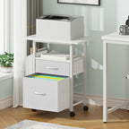 2 Fabric Drawer File Cabinet with 24'' Extended Desktop, Mobile Filing Cabinet, Rolling File Cabinet with Side Bag, Fits A4 Size, Home Office, White