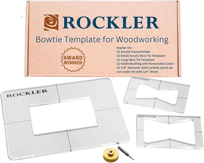 Rockler Bow Tie Inlay Kit w/Frame, Bit, & Bushing - Decorative Router Templates for Woodworking - Transparent Butterfly Inlay Template Set - 3-in-1 Acrylic Router Inlay Kit for Precise Cuts