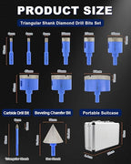 Diamond Tile Hole Saw Kit - 11Pcs 1/4'' X 2, 5/16'', 4/5'', 1'', 1-3/8'', 1-3/4'', 2'', 2-1/2'' Drill Bits, 1/4'' Carbide Drill Bit, 2'' Beveling Chamfer Bit for Porcelain Tile Ceramic Granite Marble