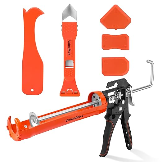 ValueMax Caulk Gun and Caulk Scraper Kit, 10 OZ Silicone Caulking Gun and Remover Tool, 3 in 1 Sealant Finishing Grout Scraper for Bathroom Kitchen Sink Joint, All in One Caulking Tools