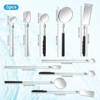 5 Pieces Retractable Mechanical Mirror Tool Telescoping Inspection Mirror Set 360 Rotation Mirrors Inspection Tool Stainless Steel Mirrors for Check Observe Vehicle, Car, Eyelashes, Small Parts