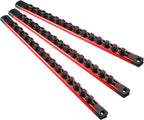 Magnetic Socket Organizer, 3-Piece Heavty Duty Aluminum Socket Holder, Socket Rail for Tool Box, Premium Quality 360° Swivel Socket Rack with 42 Clips for 3/8-Inch(Red)
