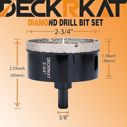 2-3/4 inch Diamond Hole-Saw Bits with Pilot Drill Bit -2-3/4" Diamond Tipped Tile Hole Saws with Guiding Bit Accurate Drilling for Porcelain Tile Ceramic Pottery Granite Stone Glass Bottles 70mm