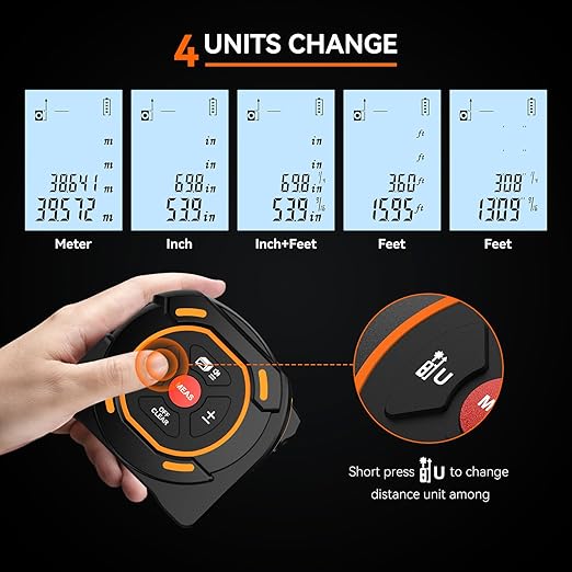 Digital Laser Tape Measure with Type-C Charging, 131-ft Laser Measuring Tape & 16-ft Tape Measure 2-in-1 Tools, M/in/ft Units Pythagorean, Area Volume Measuring, Self-Locking Tape, for DIY Woodworker
