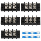 3 Circuits 3 Positions Terminal Block 20-30A 200-450V Dual Row Screw Terminals Strip with 30 PCS Heat Shrink Wire Fork Connectors(Pack of 5pcs)