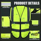 10 Pcs Reflective Safety Vest with Pockets and Zipper High Visibility Vest for Women Men Work, Construction, Cycling