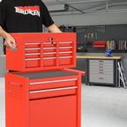 8-Drawer High Capacity Rolling Tool Box with Wheels,Rolling Tool Chest with Drawer,Tool Box on 4 Wheels with Lock, Tool Storage Cabinet Removable Portable Box for Garage Warehouse (Red)