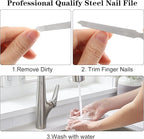 6PCS Metal Nail File for Natural Nails, Stainless Steel Nail Files Double Sided Sword Fingernail Files with Pointed Tip Non Slip Handle Curved Nail File Manicure Tools Finger Nail Filers