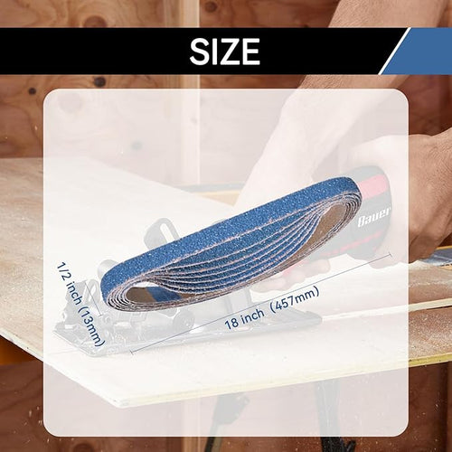 1/2x18 Inch Sanding Belts 42 Pcs 6 Grits Sizes (7 Each of 40/60/80/120/150/240 Grits) Heavy Duty Belt Sander Zirconia Belt Sander Paper for Wood, Metal, Stainless Steel, Cars, and Furniture