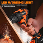 WORKBLESS 21V Power Drill Set, Cordless Drill with Battery and Charger, 3/8'' Keyless Chuck, Variable Speed, 18+1 Torque Setting and 28pcs Drilling/Driver Bits Tool Set(Orange)