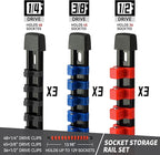 Socket Organizer Drive ABS Tools-Socket Holder, Premium Quality 9 Pieces Holders Kit 1/4-Inch x 48 Clips, 3/8-Inch x 45 Clips, 1/2-Inch x 36 Clips