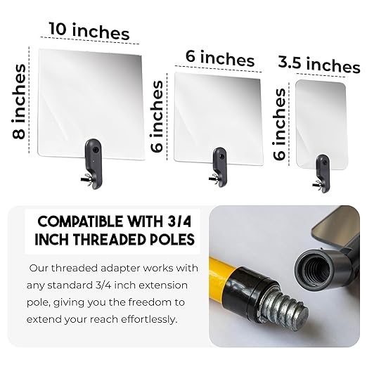 Flex Vue Inspection Mirror with Threaded Adapter, 3.5 inch x 6 inch - 2 Pack