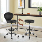 Black PVC Faux Leather Drafting Chair Set of 2 Rolling Swivel Salon Stool with Back Support Foot Rest Adjustable Hydraulic Seat Height for Massage Facial Spa Medical Drafting Tattoo Beauty