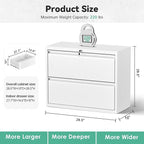 Superday Lateral File Cabinet 2 Drawer Metal File Cabinet with Lock, White Filing Cabinets for Home Office, Locking Filing Cabinets Hanging Files Letter/Legal/F4/A4