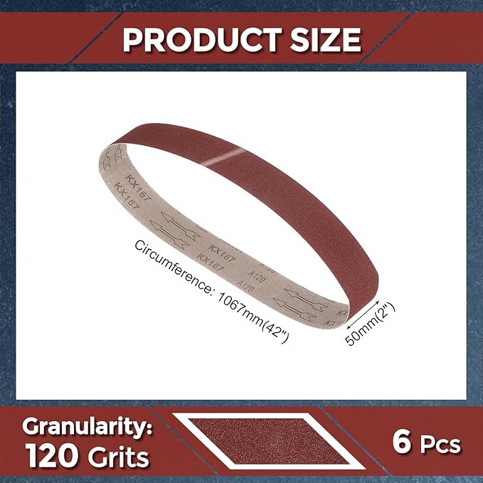 6 Pcs Sanding Belts 2 x 42 Inch 120 Grit Aluminum Oxide Abrasive Sandpaper for Belt Sander Metal Grinding Wood Working Weld Rust Removal