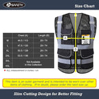 JKSafety 9 Pockets High Visibility Zipper Front Safety Vest With Reflective Strips,HQ Breathable Mesh, Oxford Fabric for pocket materials. Black Meets ANSI/ISEA Standards (XX-Large, 110-Black)