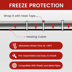Giraffe Tools 50FT Heating Cable for Pipe with GFCI Heavy-Duty, Self-Regulating, Freeze Protection for Roof, Plastic and Metal Water Pipes 120V 53W, Down to -40℉ (50FT with GFCI)