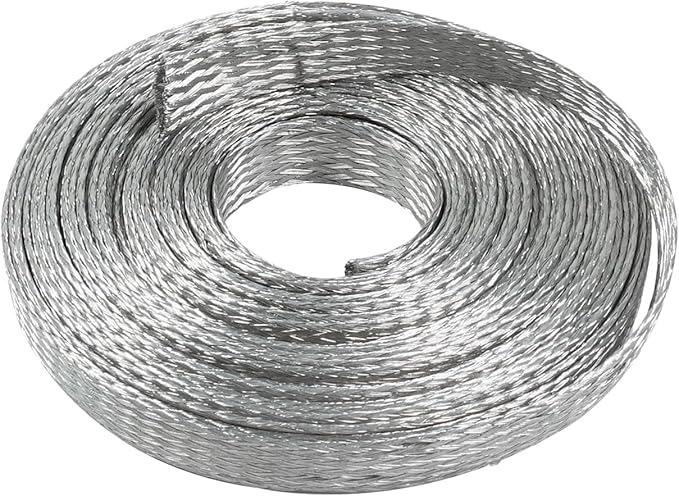 Tinned Copper Wire Shielding Sleeve, Expandable Ground Strap Wiring Braided Sleeving Metal Mesh Sheathing Cabling Wiring Protector (5/16inch - 36ft)
