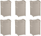 Suncast 6 Pack 15.75" x 16" x 31.6" Trash Hideaway 33 Gallon Resin Outdoor Commercial Garbage Container with Lid for Backyard, Deck, or Patio in Taupe