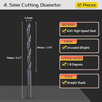 Drill Bit, 4.5mm Cutting Diameter, 4241 HSS Nitriding Black 118° Cutting Angle Versatile Jobber Bits - (Applications: for Drilling Plastic Wood Soft Metal), 12-Pieces