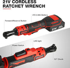 Electric Ratchet Wrench Set, 3/8" 21V Power Ratchet Tools, Cordless Ratchet Wrench, Included 6 Sockets and Charger, Variable Speed & LED Light