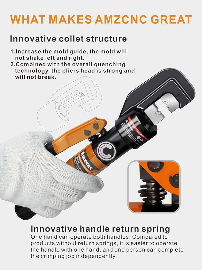 AMZCNC Hydraulic Cable Lug Crimper 8 US TON 12 AWG to 00 (2/0) Electrical Terminal Cable Wire Tool Kit with 9 Die (Crimping Tool and Copper wire scissors)