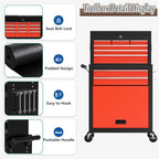 8 Drawer Tools Chest,42.9 inch Tool Cabinet with Universal Lockable Wheels，Organizable Tool Box with Detachable Top Box for Workshop，BlackRed