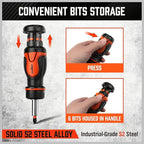 Magnetic Portable Screwdriver Bit Set: 8-in-1 Ratcheting Screw Driver Includes 1/4”Bit Driver Screwdrivers Holder, 7 Screwdriver Bits with Phillips, Slotted, Square, Hex, for Garage & Daily Repair