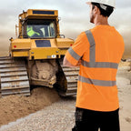 High Visibility Class 3 T Shirts，Hi Vis Safety Shirts with Reflective Strips and Pocket, Short Sleeve Quick Dry Mesh Construction Work Shirt for Men/Women Orange,2XL