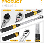 1/2-Inch Drive Click Torque Wrench Set, 10-160 FT-LB/13.6-217Nm Torque Wrench 1/2 Drive, 1/2 Torque Wrench Kit with Extension Bar & Socket Set- 8 PCS