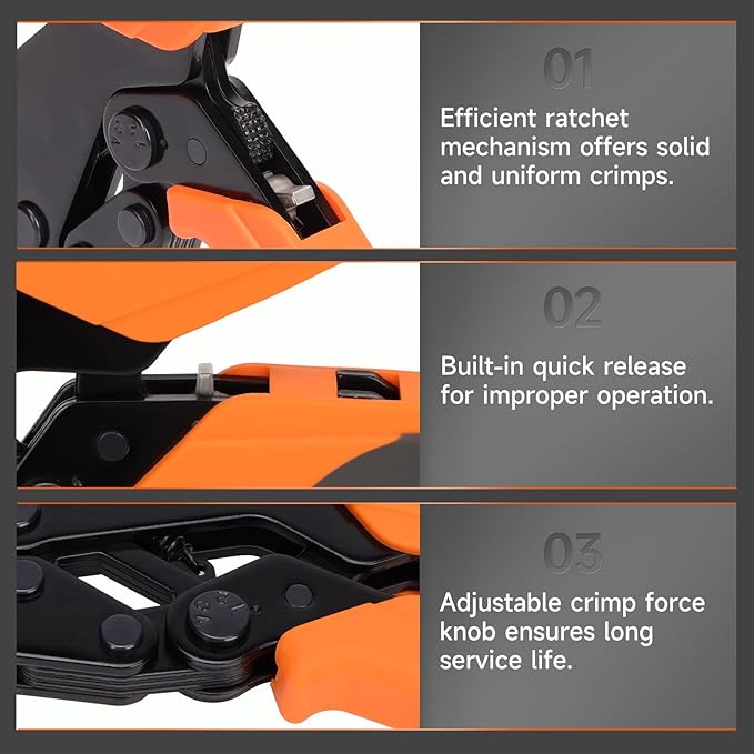 iCrimp Rachet Crimping Tool for End Sleeves Ferrules, AWG 24-10 Wire Crimper, Electrical Crimp Tool, X2410 Jaws