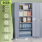 SUNCROWN 72" Metal Storage Cabinet - Heavy-Duty Metal Garage Cabinet with 4 Adjustable Shelves & 2 Doors for Tools, Office, Home, Workshop,Cement Grey-Small