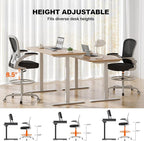 Ergonomic Drafting Chair, Tall Office Chair with Flip-up Armrests, Breathable Mesh High Desk Chair with Lumbar Support Adjustable Footrest Ring for Standing Desk Grey Black
