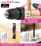DOWELL 147 Pcs Pink Tool Kit with 12V Cordless Drill with 3/8" Keyless Chuck for Women, Home, Men, Built-in LED, Type-C Charge Cable