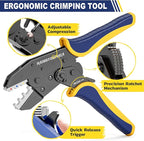 haisstronica 6 in 1 Crimping Tool Kit and Wire Stripper, Ratcheting Wire Crimper with 6 PCS Interchangeable Dies for Heat Shrink,Non-Insulated,Ferrule,Open Barrel,Insulated Connectors, men tool gifts