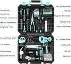 DEKOPRO 8V Cordless Drill Set: 126 Piece Tool Kit with Drill, Home Tool Set for Women, Turquoise