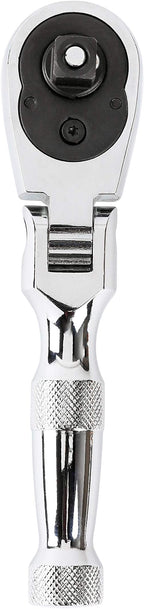 ARES 42044 - Flex Head Stubby Ratchet - 3/8-Inch Drive 72-Tooth Ratchet - Premium Chrome Vanadium Steel Construction & Mirror Polish Finish - Quick Release Reversible Direction Head Design