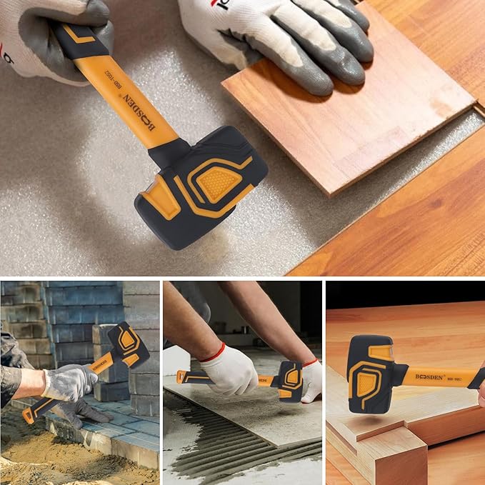 BOOSDEN Rubber Mallet, 10 oz Rubber Mallet Hammer, Rubber Hammer with Hook, Mallet Hammer with Solid Head & Ergonomic Grip Handle, Soft Face Hammer, No Damage for Flooring, Woodworking and Camping