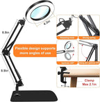 10X Magnifying Glass with Light and Stand, Dimmer Adjustable Swing Arm 2-in-1 Desk Lamp and Clamp, LED Lighted Desk Magnifier with Light for Craft Reading Repair Painting Close Work