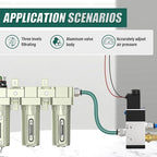 Industrial Grade 4-Stage Air Drying System, 3/4" NPT with Manual Drain, Desiccant Dryer, air Regulator, Particulate Filter and Coalescing Filter for Paint Spray, Plasma Cutter