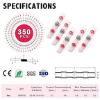 Kuject 350PCS Solder Seal Wire Connectors AWG 22-18, Red Solder Seal Heat Shrink Butt Connectors Terminals Sleeve Waterproof Wire Splice Connector for Marine Automotive Boat Wire Joint
