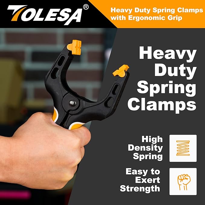 TOLESA 10 Inch Spring Clamps for Woodworking 2PC Large Wood Clamps with 37 Lbs Powerful Clamping Force Reinforced Plastic Nylon Clamps 3.5 Inch Jaw Opening with Heavy Duty Spring for Gluing Crafts