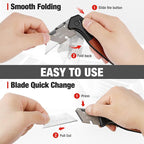 WORKPRO Folding Utility Knife, Razor Blade Knife with Axis Lock, Quick Change Box Cutter, EDC Wood Handle Foldable Pocket Cutter, Extra 10PC SK5 Blades Included