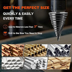 COMOWARE Step Drill Bit, 12 Sizes from 1/4" to 2-3/8", High Speed Steel Step Bit with 2 Spiral Flutes, 3-Flat Shank, Steps Bits for Metal, Aluminum/Wood/Plastic/Iron, Unibit for Electricians & DIY