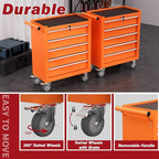 Rolling Tool Chest with Drawers, 5 Drawers Tool Chests & Cabinets, Metal Toolbox with Wheels, Lockable Storage Cabinet, Garage Tool Box with Drawers (Orange, 5 Drawers)