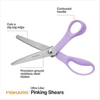 Fiskars Fashion Pinking Shears, Stainless Steel Blades for Zigzag Cutting, Ergonomic Handle for Comfort, Purple