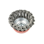 2 Pieces - 3 Inch Twisted Knotted Wheel Cup Brush with 5/8"-11 Threaded Arbor for Angle Grinder, Max RPM 12,500, Heavy-Duty Conditioning for Metal - 0.020in Carbon Steel for Rust Removal, Abrasives